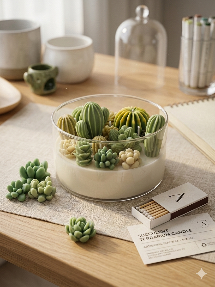 Terrario de Suculentas – Vela Artesanal Decorativa | Mawa Studio