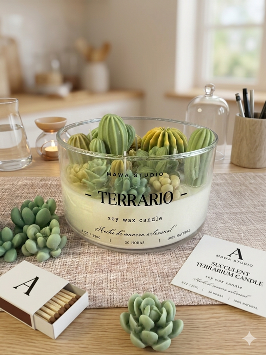 Terrario de Suculentas – Vela Artesanal Decorativa | Mawa Studio